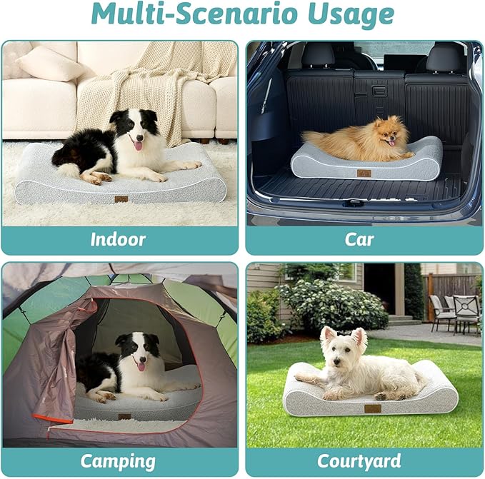 Orthopedic Dog Bed for Small Dogs up to 35 lbs - Removable Cover with Waterproof Lining & Non-Skid Bottom, Cotton-Polyester Blend Boat-Shaped Lounger Mattress, S(30x20x5in), Light Gray