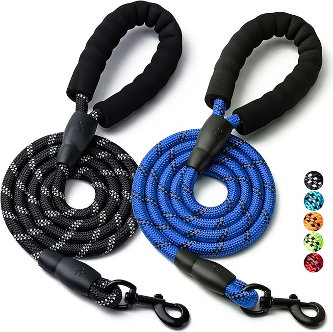 2 Pack Dog Leash, 4/5//6 FT Heavy Duty Nylon Rope Pet Leashes with Comfortable Padded Handle, Reflective Dog Leashes for Small Medium and Large Dogs (4FT-1/2,Black/Dark Blue)