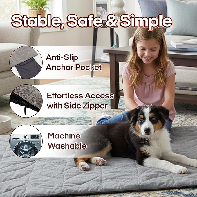 Dog Heating Pad (48"x28") - Waterproof Electric Heated Mat & Pet Bed for Indoor and Outdoor Use, Chew Resistant Cord, Machine Washable Cover with Wheat Pattern Quilting, for Cats and Pets