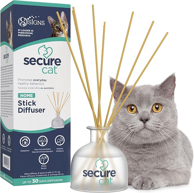 SecureCat Calming Diffuser for Supporting Calm and Well-Being to Help Relieve Any Feeling of Anxiety or Stress, Cat Pheromone Passive Stick Diffuser Home Starter Kit