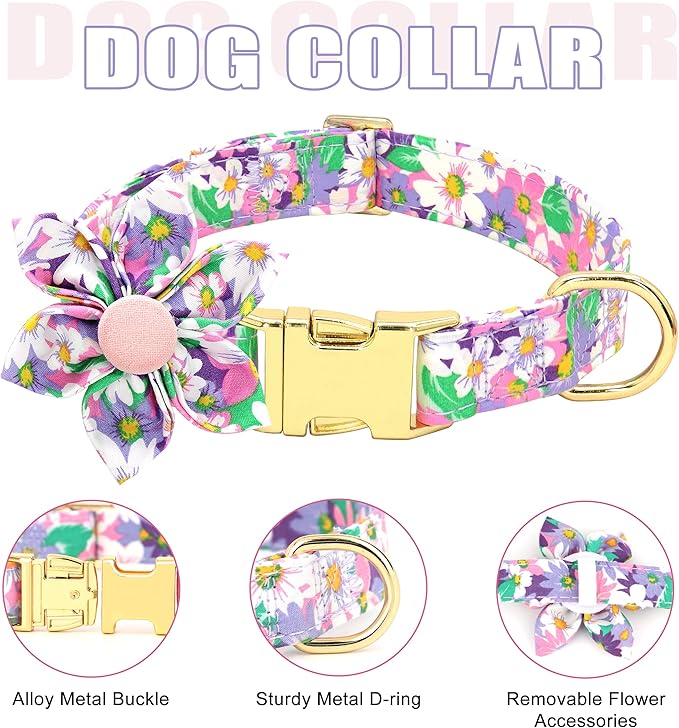 Beirui Cute Girl Dog Collars, Harnesses & Leashes Set - Adjustable Dog Collar and Leash Set with Flower - Soft Mesh Dog Vest Harness for Puppies Small Medium Dogs (Purple,S)