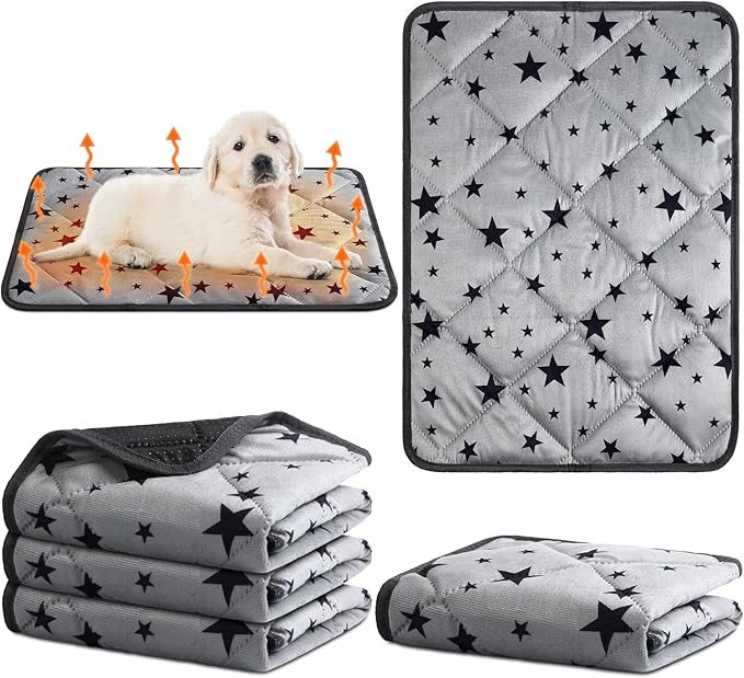 Namalu 4 Pack Self Warming Cat Bed Self Heating Cat Mat Star Pattern Soft Dog Crate Pad Thermal Pet Mat Anti Slip Kennel Dog Washable Warming Bed for Outdoor Indoor(20 x 27.5 Inch,Gray)