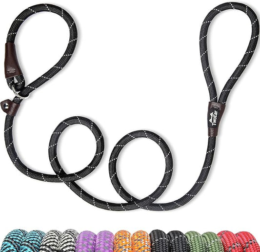 TwoEar Dog Leash Dog Slip Rope Leash 6FT Dog Training Leash Heavy Duty Strong Slip Lead Highly Reflective Threads for Small Medium and Large Dogs (Slim(3/8''x6ft), Black)