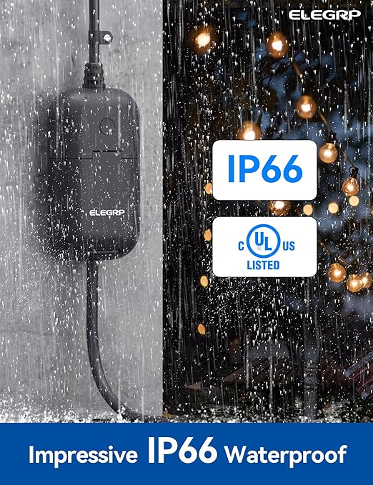 ELEGRP PQR11 Smart Outdoor Dimmer Plug Waterproof IP66, WiFi Plug Works with Alexa & Google Assistant, for String Lights, No Hub Required, UL Certified, 2 Pack, ASP001-11