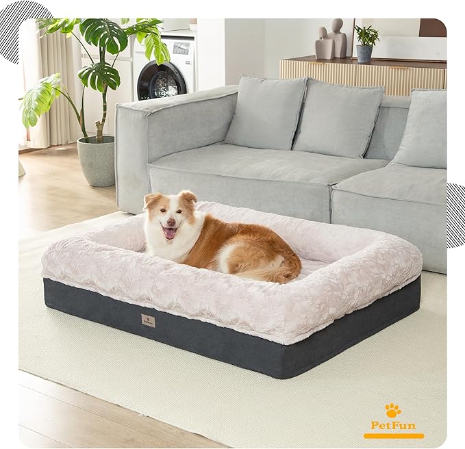Giant Memory Foam Human Dog Bed for Adults People Fits Pet Families Extra Large Orthopedic Dog Beds with Sides, Washable Bolster Pet Bed Couch with Removable Cover, 70x50x13 Inch, Beige