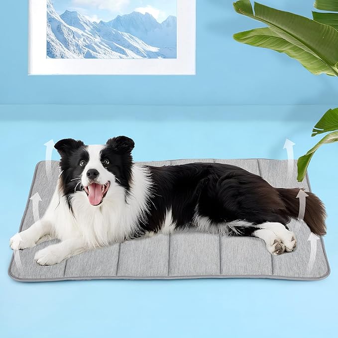 Dog Cooling Mat for Large Dogs - 35x23 Orthopedic Memory Foam Pet Pad for Summer, QMAX>0.5, Washable Premium Comfort Crate Pad for Your Furry Companion, Grey