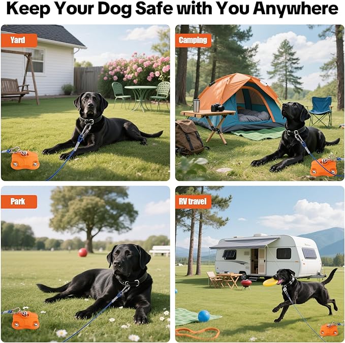 Dog Tie Out Stake with 30ft Cable, Heavy Duty 200lb Capacity, Double 360° Swivel Design, Outdoor Yard & Camping Ground Anchor for Large Dogs (Dog Stake+30ft Cable/200lbs)