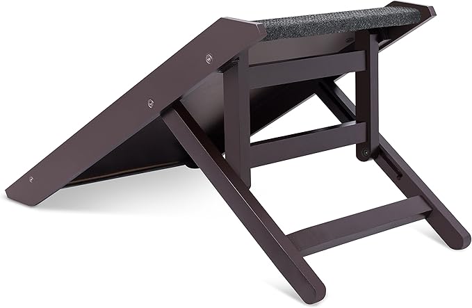 BIRDROCK Home Adjustable Pet Ramp for Small Dogs, Cats, Puppies - Foldable Wooden Dog Ramp for Couch, Bed, Car - Indoor or Outdoor- Safe, Portable, Non-Slip Carpet - 13", Espresso