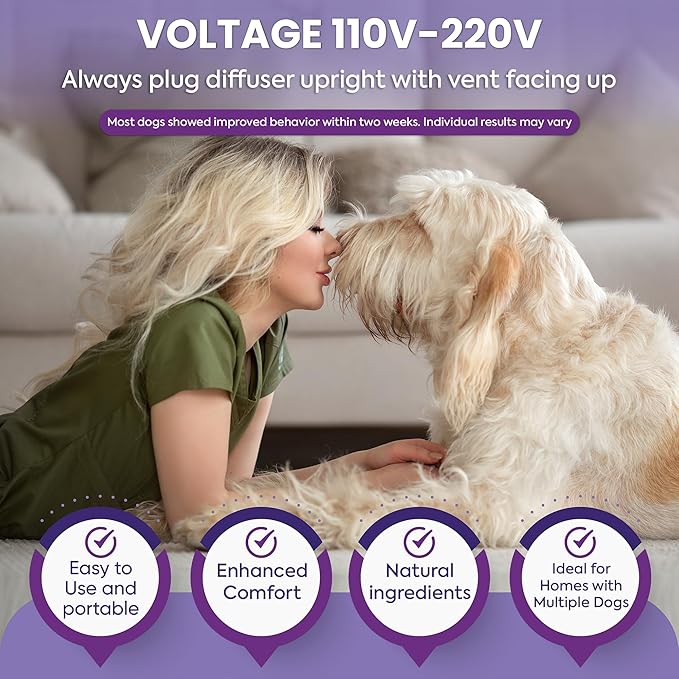 Calming Diffuser for Dog: Premium Dog Calming Diffuser - Pheromone Diffuser for Dogs - Dog Calming Plug in - Dog Diffuser to Stop Peeing in House, 2 Pack (MC Lavender)