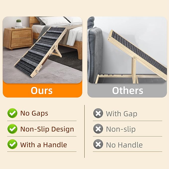 Dog Ramp for Bed-Non-Slip - Extra Wide Pet Ramp for Small Large Dogs to Get on Couch Car Wooden Foldable Dog Ramp Seamlessly Connects Platform -Hold up to 110 Pound-Adjustable, Foldable (M)
