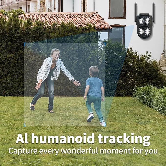 Dual-Lens Smart-Indoor Outdoor-Camera, 2K-3MP HD - 5G WiFi, 360° AI Motion Tracking IP65 Weatherproof, Color Night Vision, 24/7 Recording, 2-Way Audio, Nanny/Pet/Baby Cam (Black)