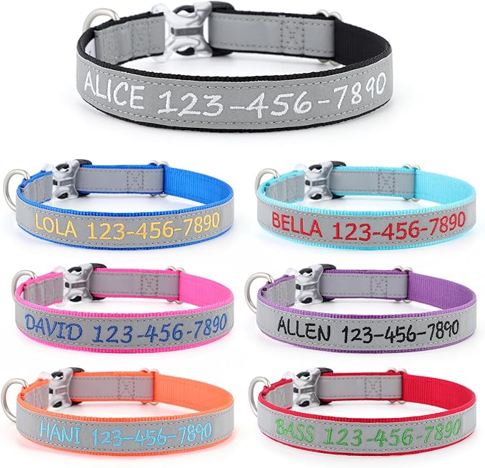 Personalized Dog Collar with Embroidered Name & Phone Number – Custom Adjustable Nylon Collar for Small Medium Large Dogs – Reflective Pet Collar with Quick Release Buckle