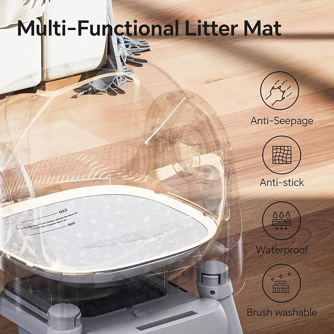 Self Cleaning Cat Litter Box, Open-Top Automatic Litter Box for Multiple Cats with Safety Sensors, Includes Liner Bags and Litter Mat, Grey