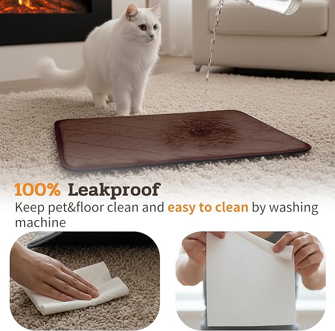 NWK Fluffy Self Warming Cat Mat, Cat Blanket, Thermal Dog Mat, Washable, Non-Slip Bottom for Sofa & Crate & Kennel & Car Seat (Coffee Brown, Large (35'' X 23'' X 0.4''))