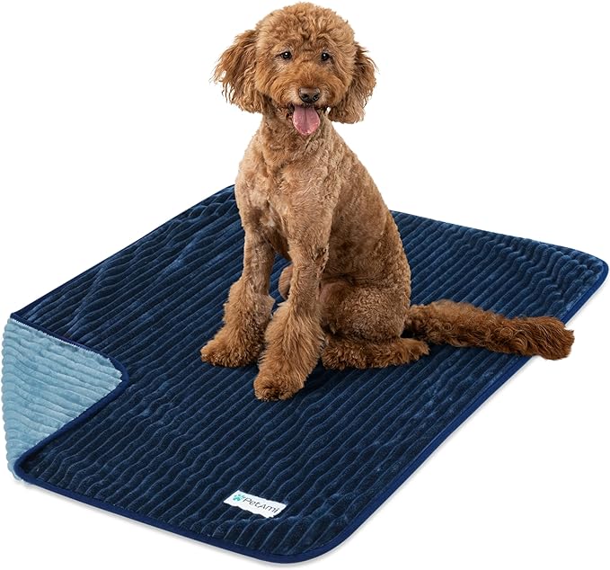 PetAmi Waterproof Dog Blanket, Leakproof Pet Blanket for Small Medium Large Dogs, Reversible Furniture Bed Sofa Couch Cover Protector, Plush Striped Pet Throw for Indoor Cat, 60x80 in, Navy Blue