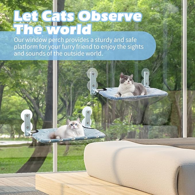 Glow in The Dark Cat Window Perch, Large Foldable Hammock Bed with 4 Strong Suction Cups and Warm Soft Zipper Removable Cushion for Indoor Cats (Moon)