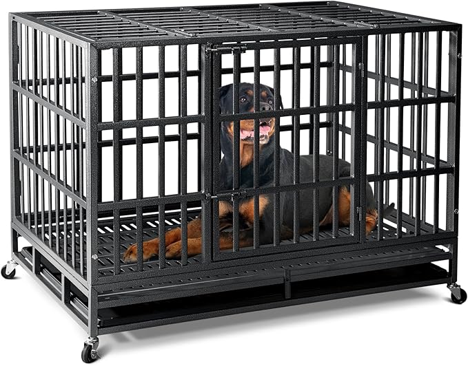 Oranland 48 inch Heavy Duty Indestructible Dog Crate,2025 New Upgraded Reinforced Baseplate for Large Dogs,XL Dog Crate for High Anxiety Dogs/Max Load Capacity 250lbs/Double Door with Wheels