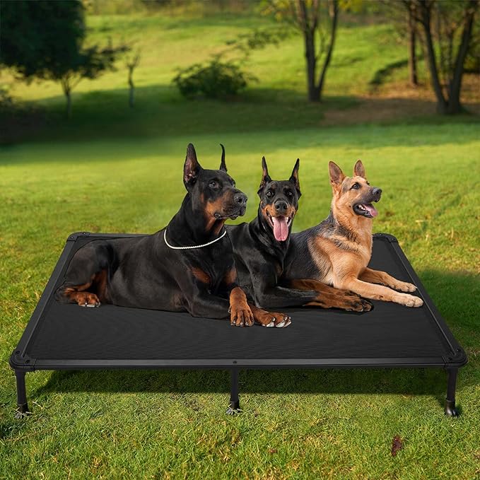 Veehoo Chew Proof Elevated Dog Bed - Cooling Raised Pet Cot - Rustless Aluminum Frame and Durable Teslin Mesh, Unique Designed No-Slip Feet for Indoor or Outdoor Use, Black, XX-Large, CWC2002