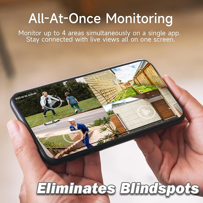 4pc 2.4G/5G WiFi Cameras for Home Security with Double Solar Panels, 2K Solar Security Cameras Wireless Outdoor, Color Night Vision , 2-Way Talk, Spotlight, Siren,IP66, Cloud/SD, AI Detection, W/Alexa