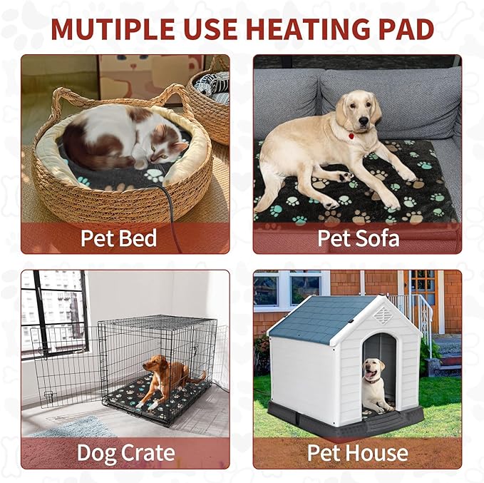 Cat Heating Pad Round 16in,Waterproof Outer Skin and Smart Thermostat Switch, Adjustable Heated Cat Bed, Adding Wire Rope Wires Small Dog Warming Pad