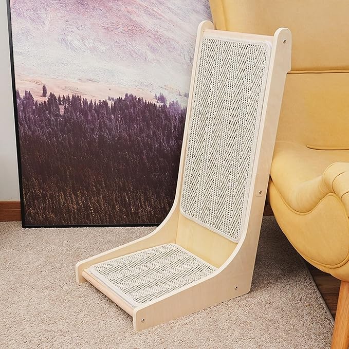 PETKARAY 105° Cat Scratcher, Sisal Kitty Scratch Pad, L Shape Scratching Board for Indoor Cats, Floor Mounted Scratcher with Mouse Toy Catnip, Chevron Style