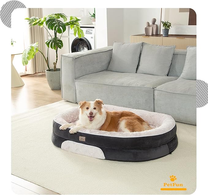 Orthopedic Dog Bed Couch for Large Sized Pets with Egg Foam Support, Four-Sided Bolster Cushions, Soft Tear-Resistant Fabric, and Removable Machine Washable Plush Cover