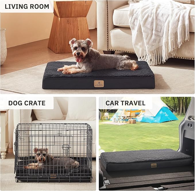 Bedfolks Orthopedic Dog Bed for Medium Dogs - Egg Foam Dog Crate Bed with Removable Waterproof Cover, Pet Bed Mat Suitable for Dogs and Pets Up to 35 lbs (30 x 20 x 3 inches, Black)