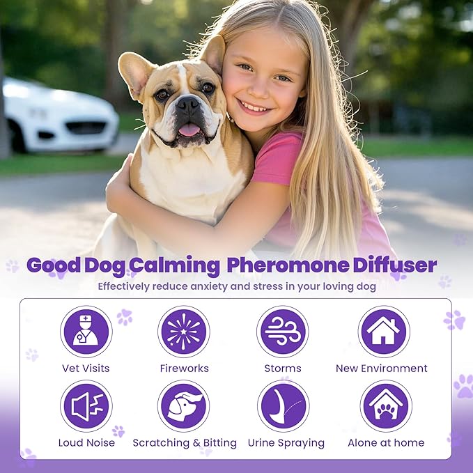 Dog Calming Diffuser, 4 in 1 Puppy Pheromones Calming Diffuser, Relaxing Pheromone for Dogs Relief Stress Anxiety Reduce Aggression Barking, Help Train Dog to Pee, 2 Diffuser 2 Refill(48ml)