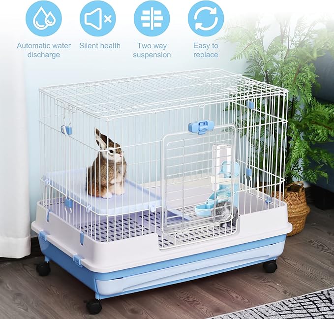 Rypet Rabbit Water Bottle No Drip - 17oz Hanging Water Fountain Automatic Dispenser Pet Cage Water Feeder for Bunny Chinchilla Guinea Pig Hedgehog Ferret Blue