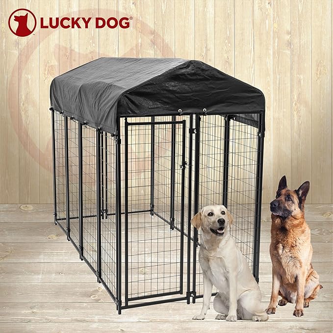 Lucky Dog Outdoor Steel Frame Kennel Playpen Enclosure w/Black Canopy, Uptown Series, 8'x4'x6'