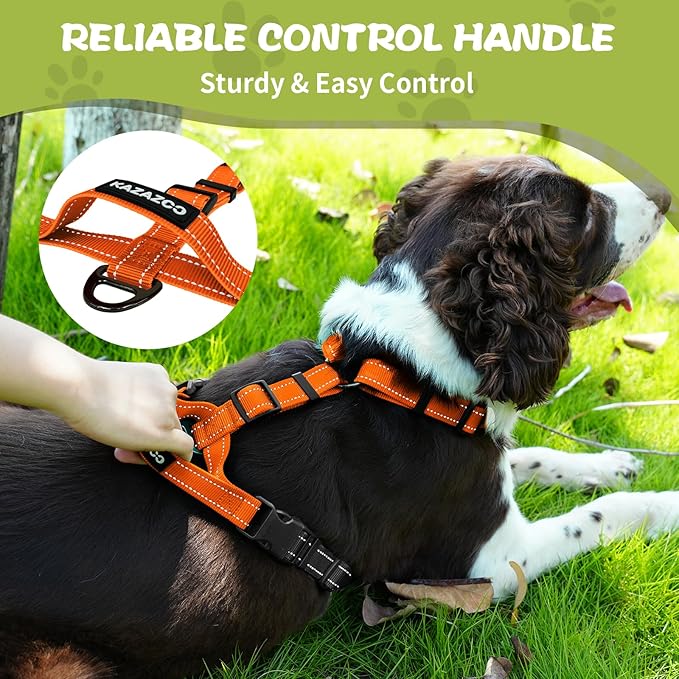 No-Pull Harness,Y-Shaped Design,Buckle-Neck Balance Harness with Reflective Stitching, Ideal for Dog Training and Night Walking, Padded Handle, Durable High-Tensile Nylon-Orange-L