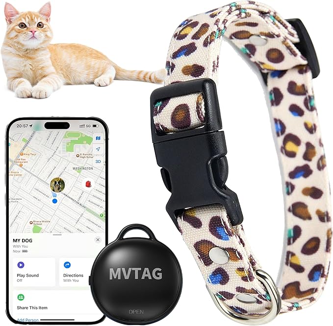 Cat Collar with Tracker GPS- Unlimited Range/Tracking Device/Lost Mode for Cats Adjustable Size Smart Collar Set - Compatible with Apple Find My (iOS only)