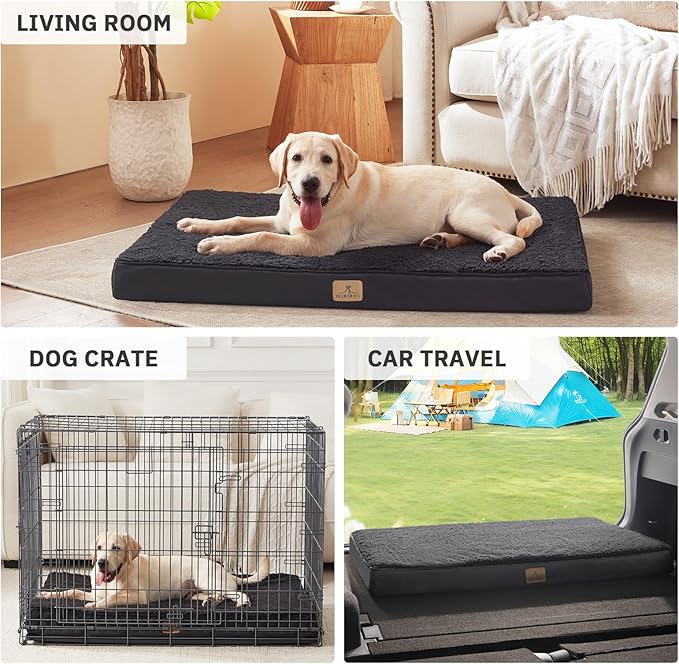 Bedfolks Orthopedic Dog Bed for Extra Large Dogs - Egg Foam Dog Crate Bed with Removable Waterproof Cover, Pet Bed Mat Suitable for Dogs and Pets Up to 90 lbs (41 x 29 x 3.5 inches, Black)