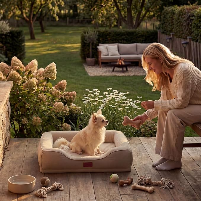 Puppy Beds for Small Dogs Orthopedic with Cooling Gel Memory Foam Washable Small Size Dog Couch with Removable Cover Waterproof for Senior Pets or Cats,24"x18"x6"Beige