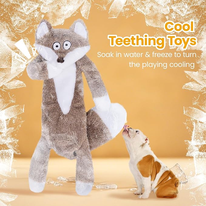 HGB No Stuffing Dog Toys for Aggressive Chewers, Squeaky Crinkle Plush Dog Toys to Keep Them Busy & Puppy Teething for Small, Medium, Large Breed, Cute Bunny & Redfox