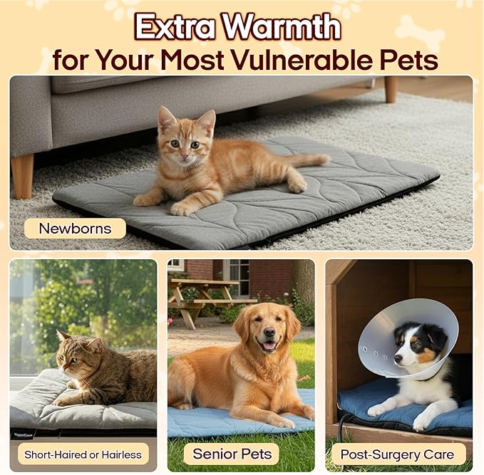 Dog Heating Pad (56"x40") - Waterproof Electric Heated Mat & Pet Bed for Indoor and Outdoor Use, Chew Resistant Cord, Machine Washable Cover with Wheat Pattern Quilting, for Cats and Pets