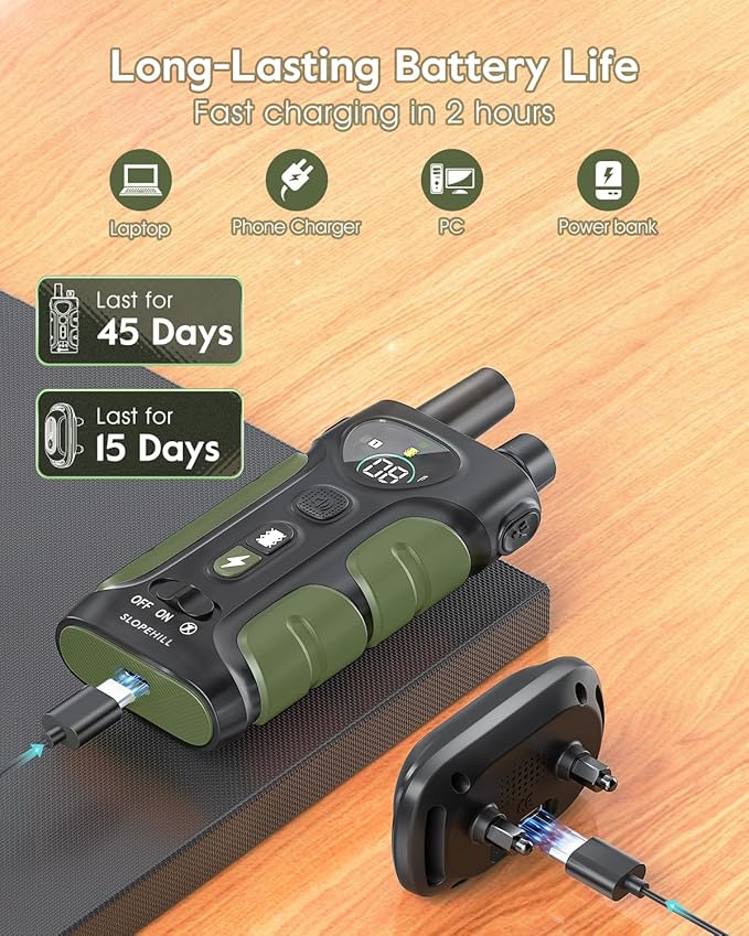 SLOPEHILL Dog Shock Collar,4200FT Dog Training Collar with Remote,IPX8 Waterproof E-Collar with Beep,Vibration,Shock,Flashing Light,No Shock Model,Electric Shock Collar for Dogs,Green 2PCS