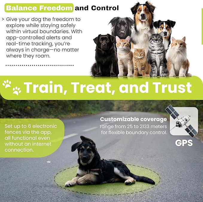 Customizable GPS Dog Collar Fence System, Waterproof LCD Collar & – Wireless Dog Fence, Wireless Pet Collar & App-Controlled Dog Training Collar