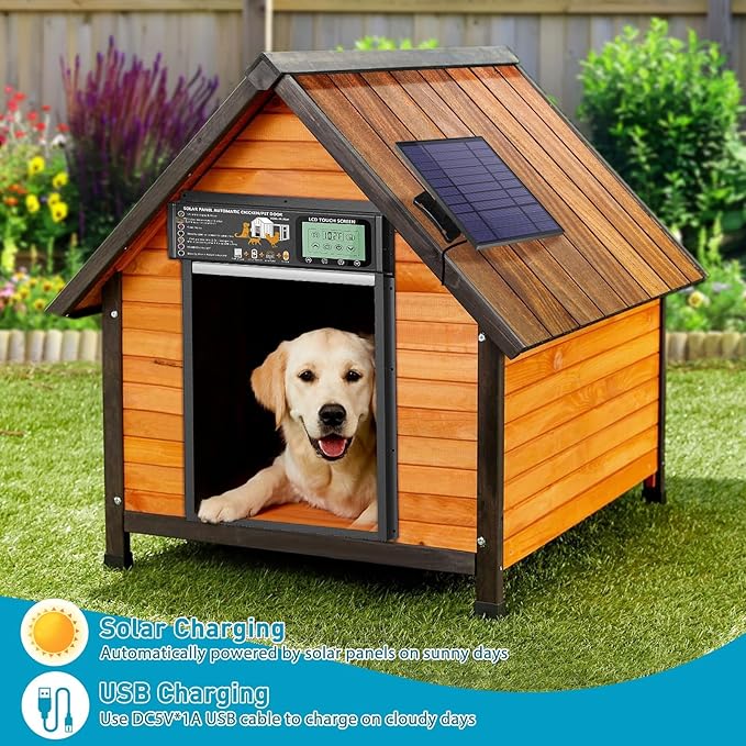 Smart Automatic Pet Door, Radar, Timer & Light Sensor Modes, Solar & USB Rechargeable, Durable Aluminum, Weatherproof, 10"×13", 24/7 Operation for Small Pets Up to 45 lb (White)