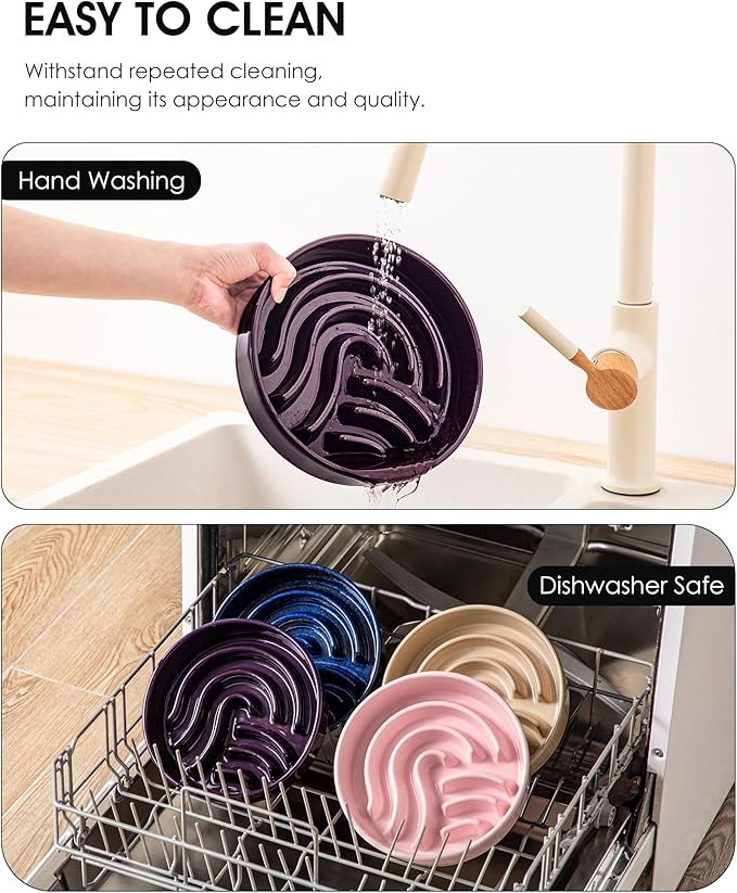 vancasso Slow Feeder Dog Bowl, 1.5 Cup Ceramic Slow Feeding Food Dish for Small and Medium Breed, Puzzle Dog Food Bowl for Fast Eater, Dark Purple