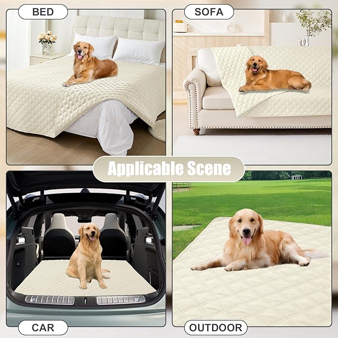 Smiry Waterproof Dog Bed Cover Pet Blanket, Soft Washable Dog Blanket for Furniture Bed Couch Sofa Reversible, Checkered (40"x70", Beige/Beige)