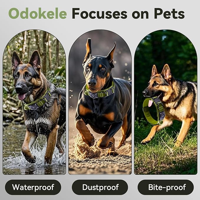 2025 Upgrade Waterproof AirTag Dog Collar, Military Tactical Dog Collar with AirTag Holder, Comfortable Control Handle and Metal Buckle, GPS Dog Collar Holder for Medium to Large Dogs (ArmyGreen, M)