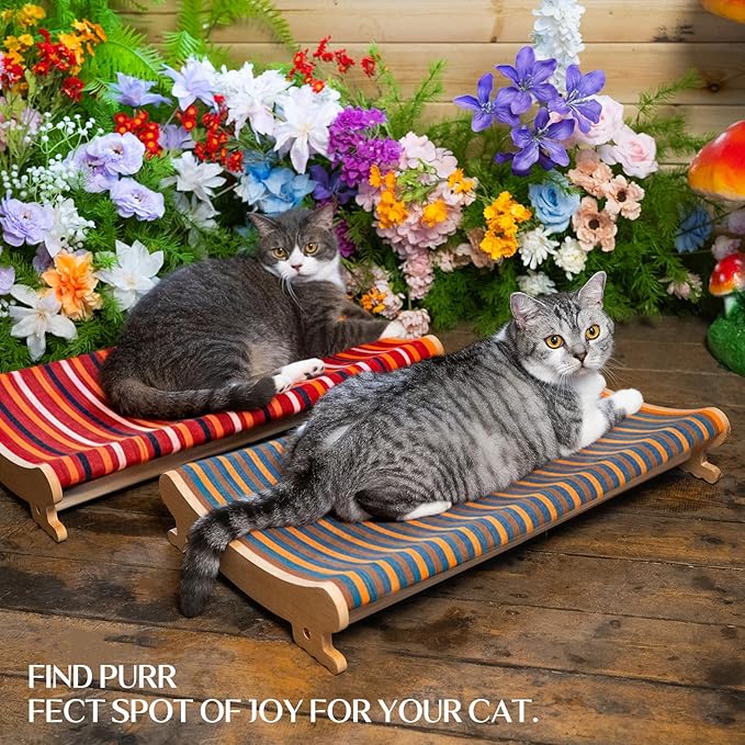 DIY Felt Cat Scratcher Bed, Durable Scratching Pad for Indoor Cats, Sturdy Solid Beech Wooden Cats Scratcher, Lounger & Sleep & Scratch (Extra-Larger), Red