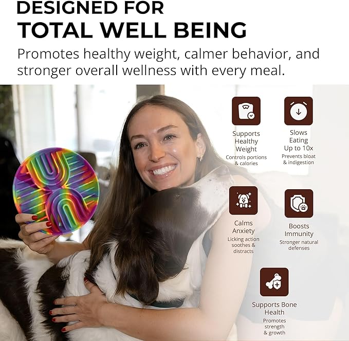 Slow Feeder Dog Bowls, Dishwasher Safe, Non-Slip Base, BPA-Free Slow Eating Dog Bowl (Rainbow, 1-Pack)