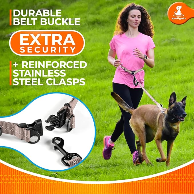 SparklyPets - Hands Free Dog Leash with Reflective Stitches - Waist Leash for Medium & Large Dogs Walking, Hiking, Training, Jogging, Canicross, Running