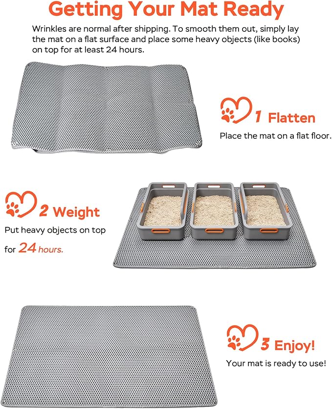 Cat Litter Mat 47"x26.5" Extra Large & 12"x12" Small, Double Layer Waterproof Trapping Mat for Home Travel, Non-Slip & Urine-Proof, Soft on Paws, Hold 2-3 Litter Boxes, XXL, 2-Pack(Grey)