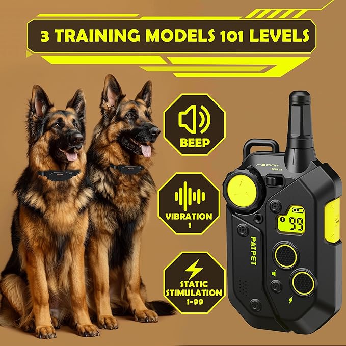 PATPET Dog Training Collar, 1.2 Mile Range 101 Training Levels Dog Shock Collar with Remote Control (15-150 lbs), Waterproof 100% Safe E Collar for Large Breed for 2 Dogs Black with Bright Green