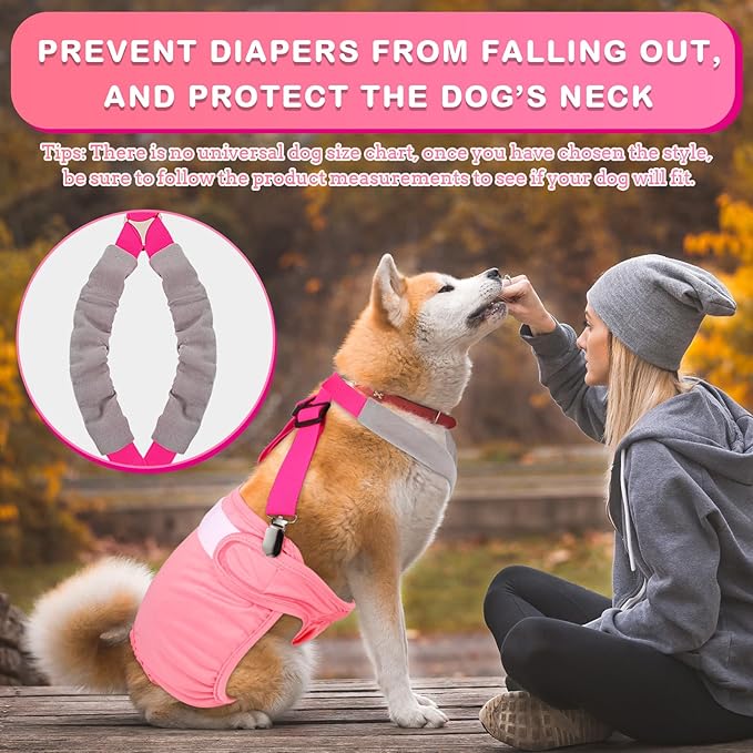 Saintrygo 2 Pcs Dog Suspenders for Diapers Female Male Belly Bands Canine Harness Keep Diaper on Your Pet for Small Medium and Large Dogs(Black, Pink,Large)