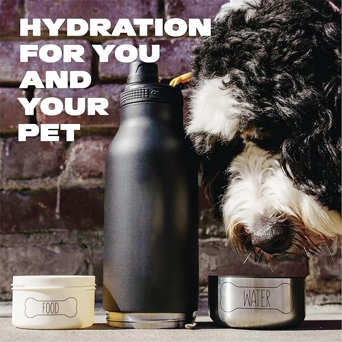 asobu Dog Barky Bottle – Insulated Stainless Steel Water Bottle with 2 Removable Dog Bowls for Food, Treats & Water – Pet-Friendly Travel Bottle for Hiking, Road Trips & Outdoor Adventures