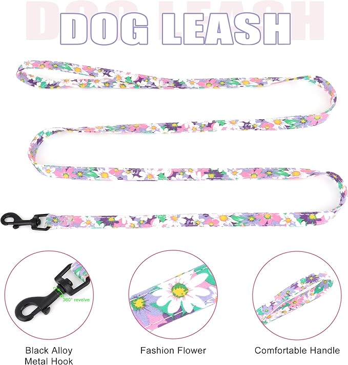 Beirui Cute Girl Dog Collars, Harnesses & Leashes Set - Adjustable Dog Collar and Leash Set with Flower - Soft Mesh Dog Vest Harness for Puppies Small & Extra Small Dogs Cats (Purple,XXS)